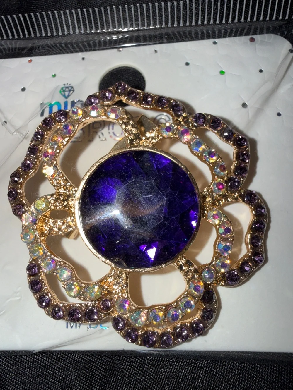 Elegant Purple Crystal Floral Brooch - Unbranded